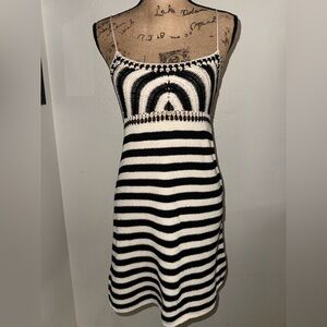 Black and White Striped Crochet Midi Dress